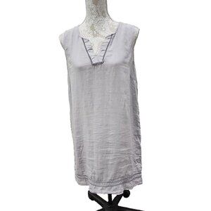 Sigrid Olsen Mini Dress Grey Linen Eyelet Cut Out Sleeveless Women's Medium